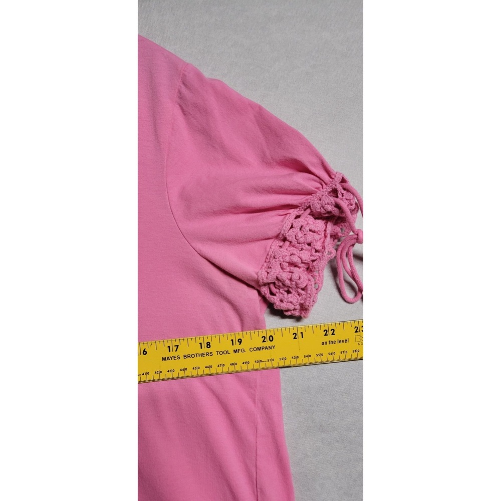 Pink W Crochet Trim Ss Lilly Pulitzer Top With Drawstring Sleeves Size XL - Picture 5 of 9